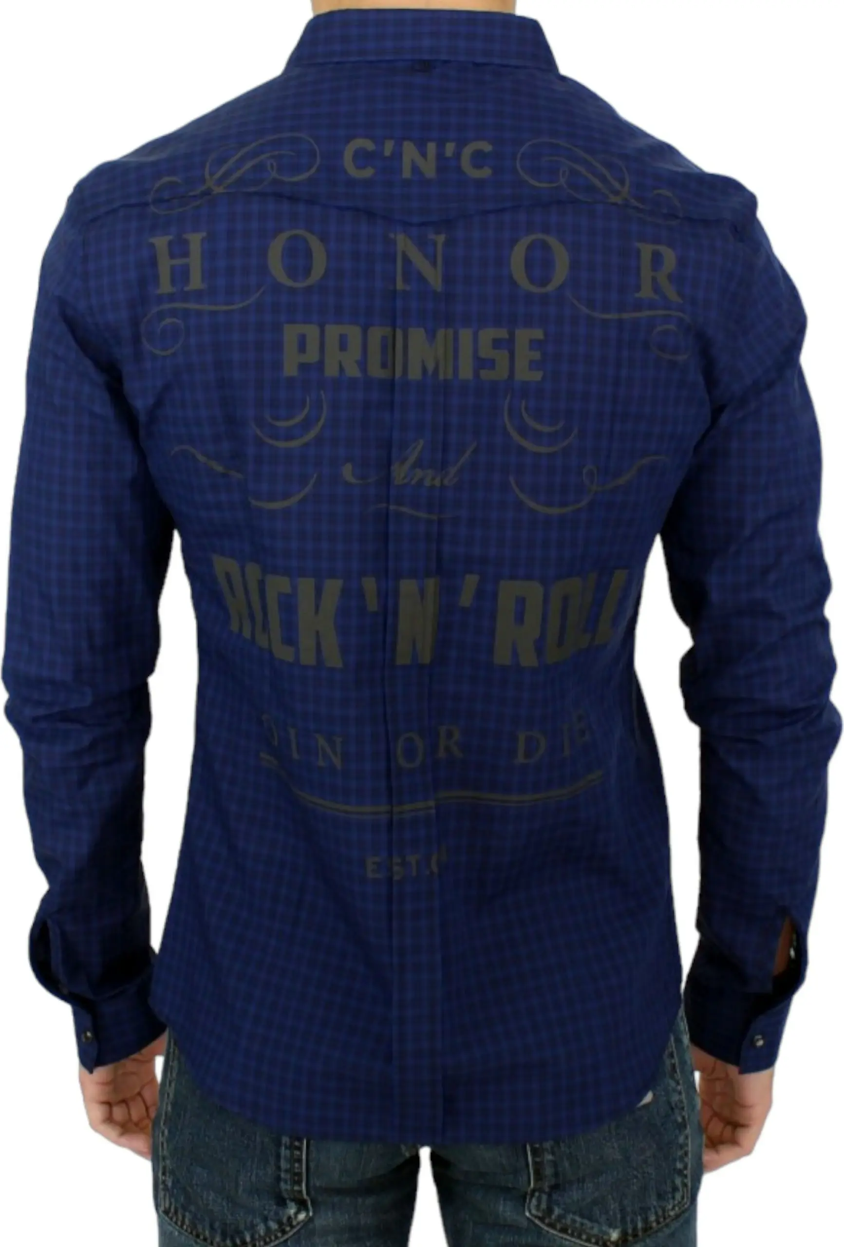 Shirt Costume National Blue checkered cotton