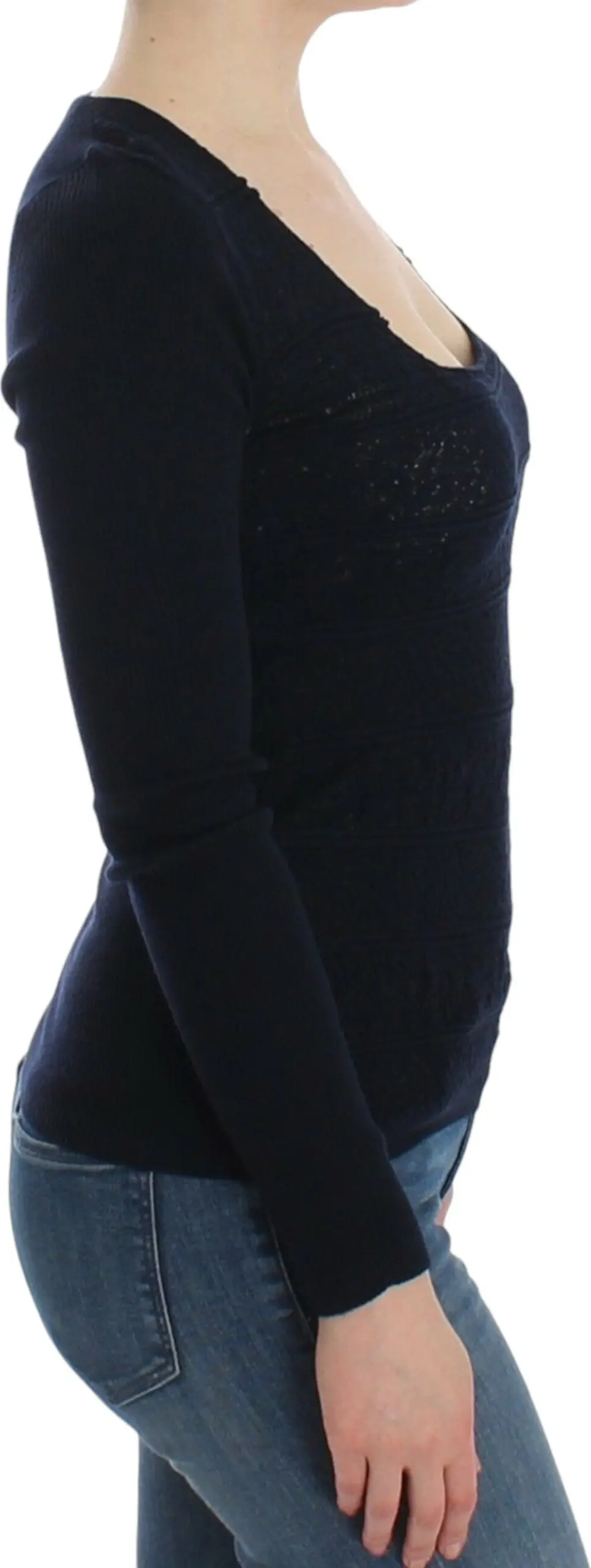 Jumper Ermanno Scervino Blue Knitted Wool Stretch Sweater Top