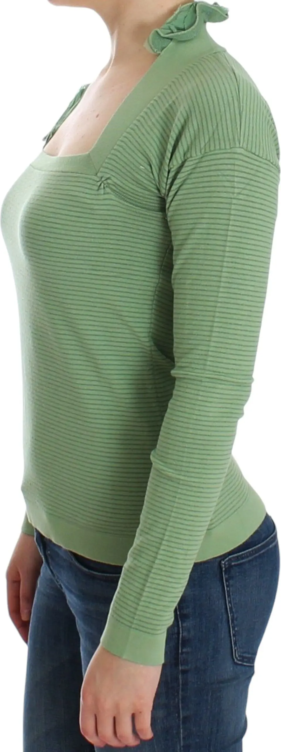 Sweater Ermanno Scervino Green Wool Blend Striped Long Sleeve