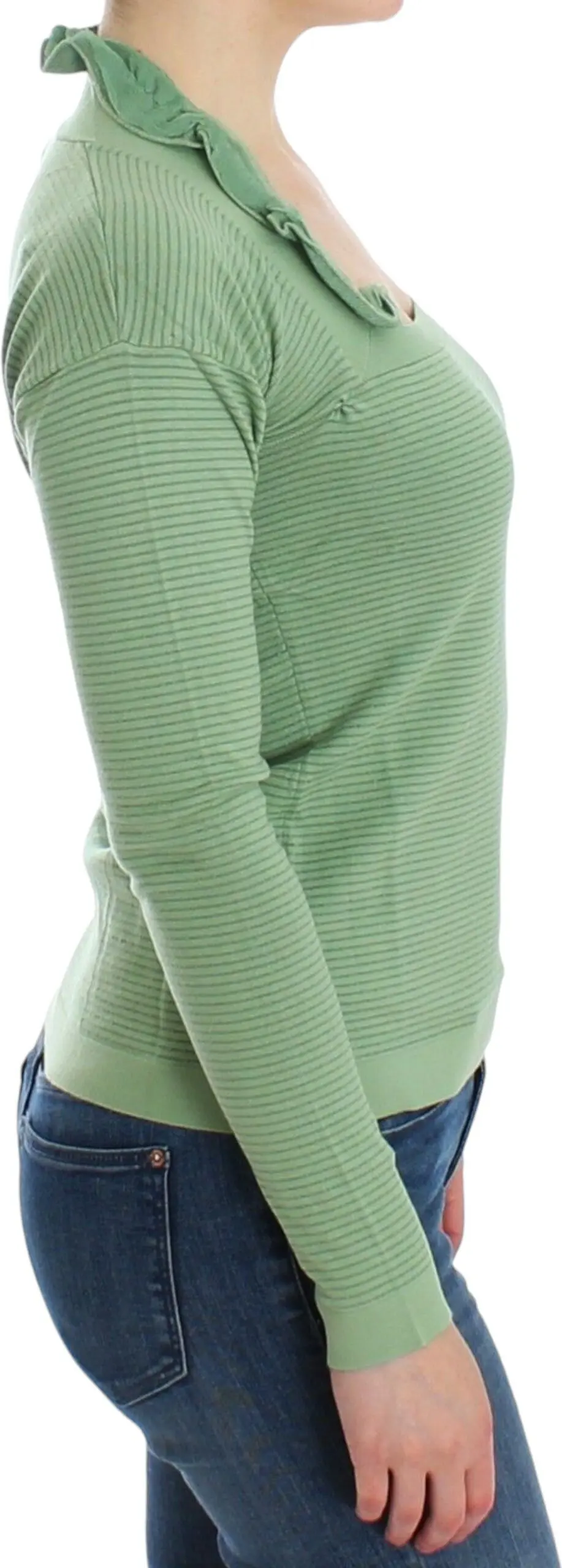 Sweater Ermanno Scervino Green Wool Blend Striped Long Sleeve