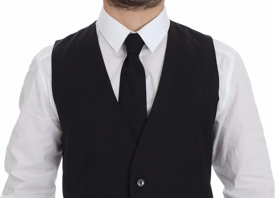 Vest Dolce & Gabbana Gray Slim Fit Button Front Dress Formal Vest
