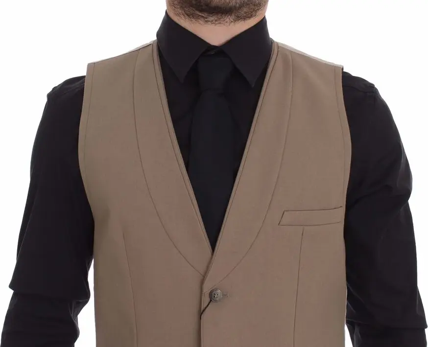 Vest Dolce & Gabbana Beige Cotton Slim Fit Button Front Dress Vest