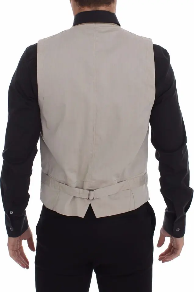 Vest Dolce & Gabbana Beige Cotton Slim Fit Button Front Dress Vest