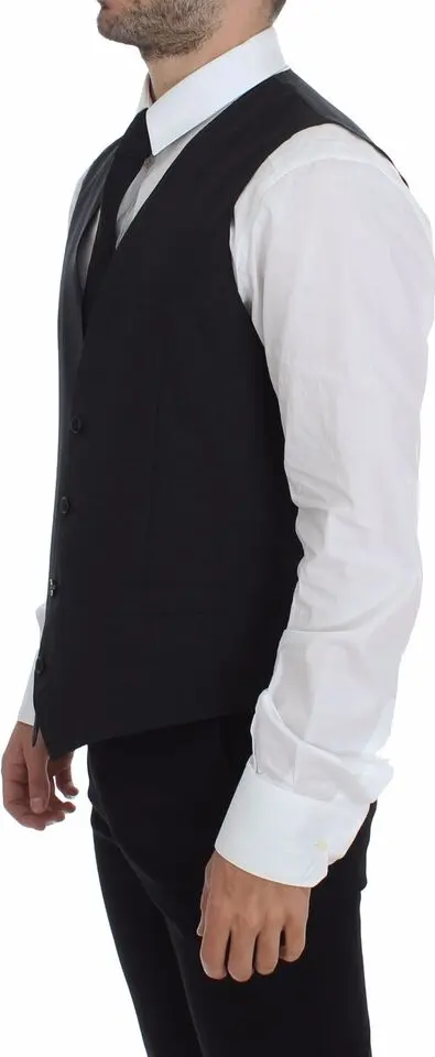 Vest Dolce & Gabbana Gray Slim Fit Button Front Dress Formal Vest