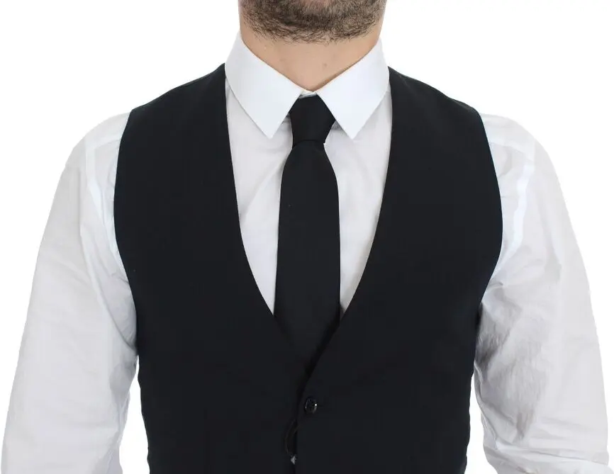 Vest Dolce & Gabbana Blue Wool Formal Dress Vest Gilet