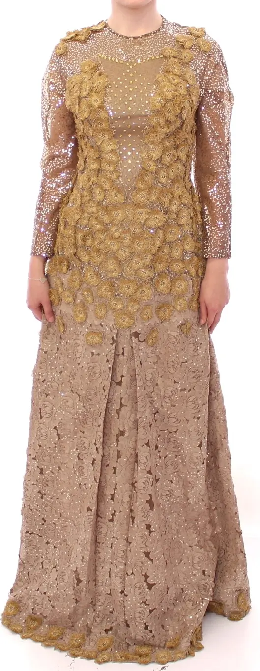 Lanre Da Silva Ajayi GOLD Long Lace Maxi Crystal Dress
