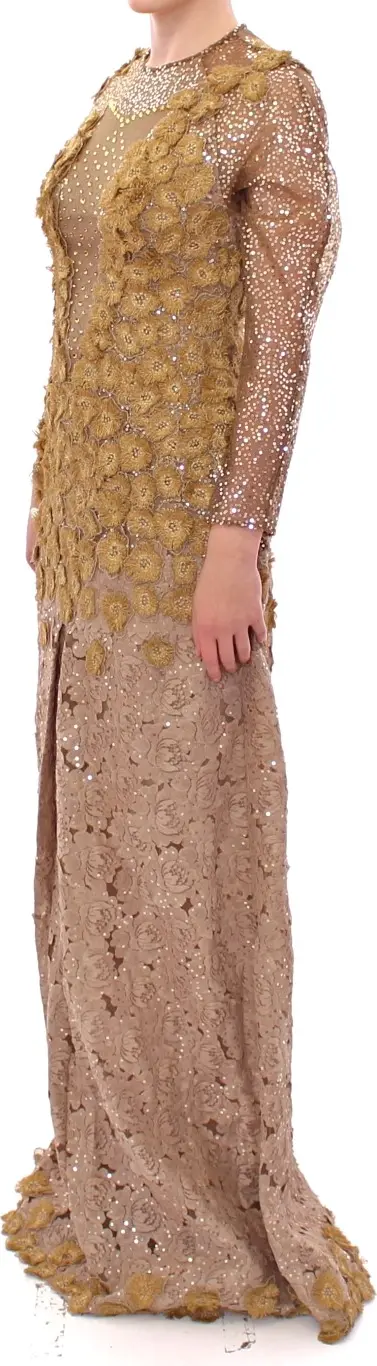 Lanre Da Silva Ajayi GOLD Long Lace Maxi Crystal Dress