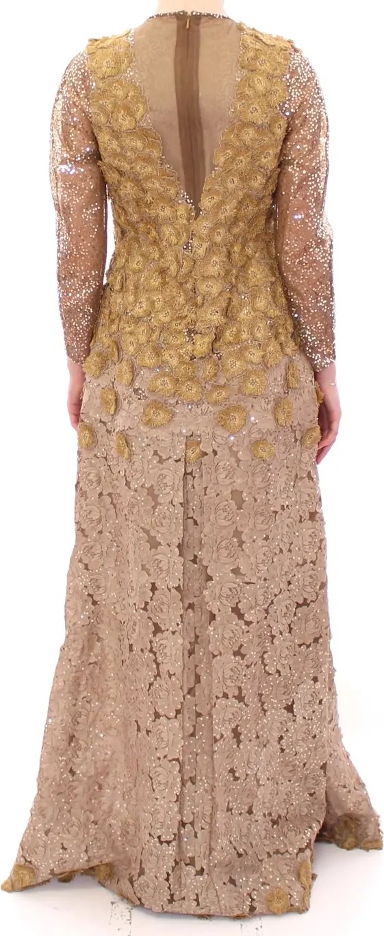 Lanre Da Silva Ajayi GOLD Long Lace Maxi Crystal Dress