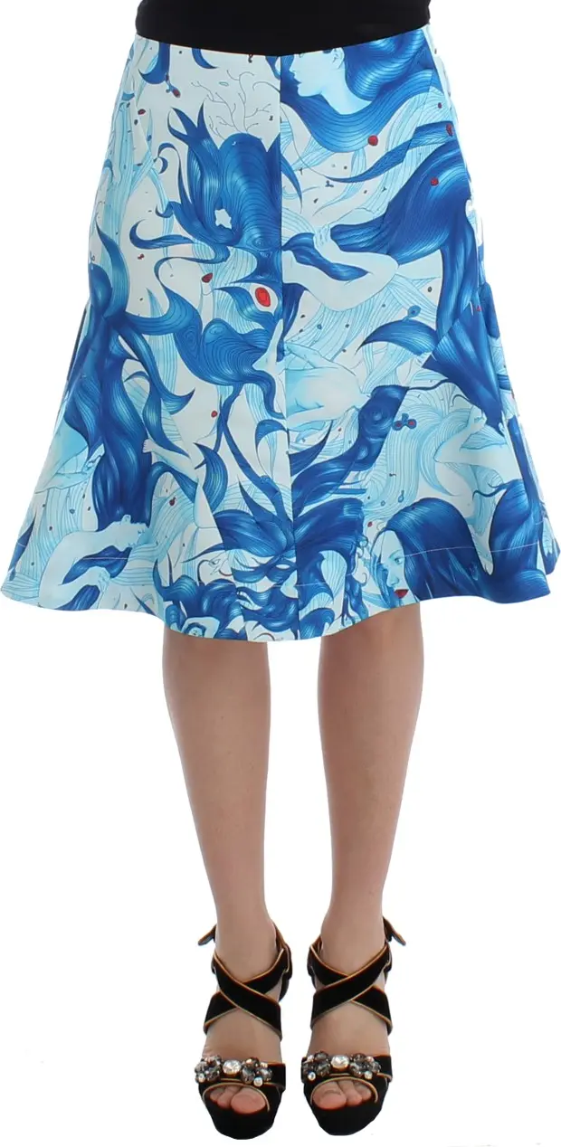 Moviy Peplum Fresco-Print To'g'ri Qalam yubka