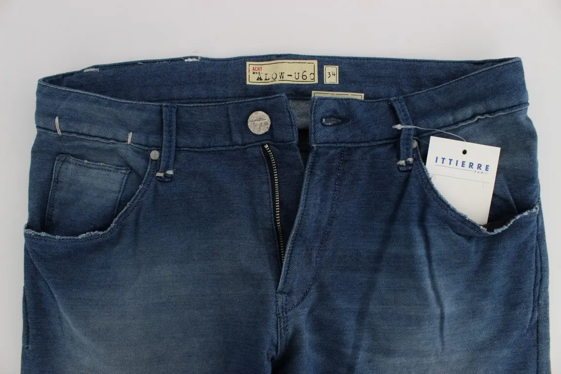 Джинсы слим фит из хлопка с эластаном, синяя стирка