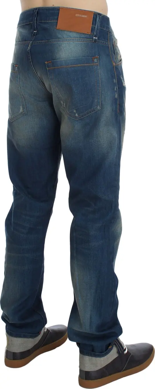 Blue Wash Denim Cotton Stretch Baggy Fit Jeans Yacht