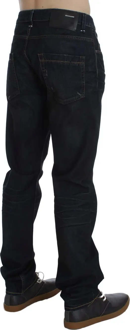 Blue Wash Cotton Denim Straight Fit Jeans Yacht