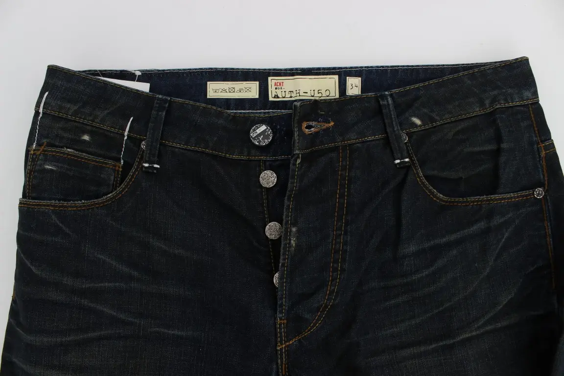 Blue Wash Cotton Denim Straight Fit Jeans Yacht