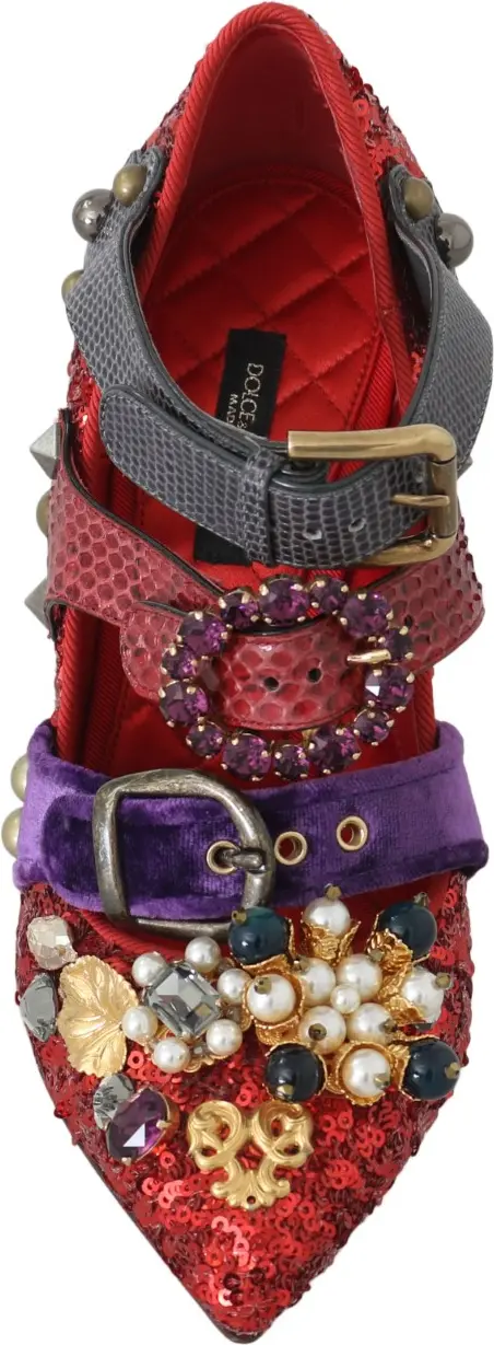 Туфли Dolce & Gabbana Красные с пайетками и кристальными заклепками