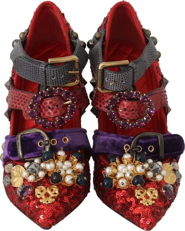 Туфли Dolce & Gabbana Красные с пайетками и кристальными заклепками