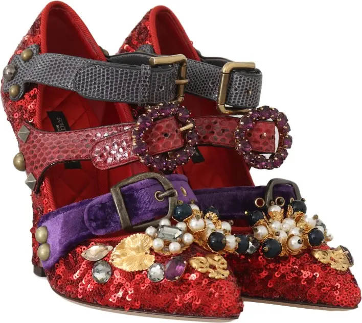 Туфли Dolce & Gabbana Красные с пайетками и кристальными заклепками