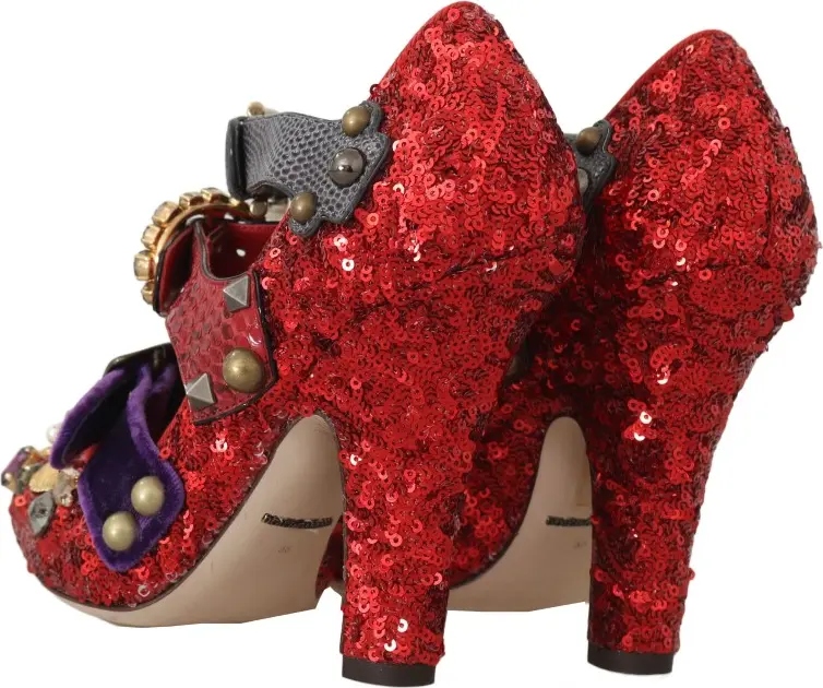 Туфли Dolce & Gabbana Красные с пайетками и кристальными заклепками