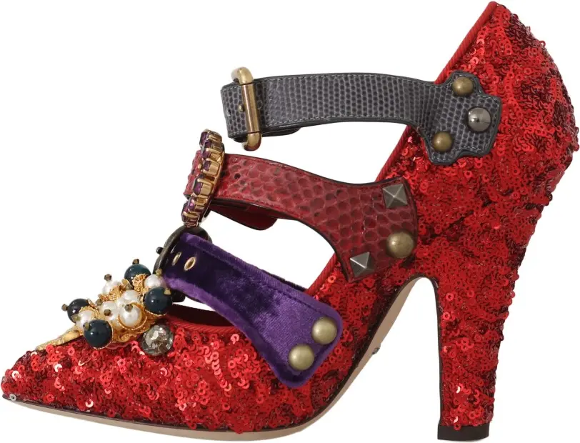 Туфли Dolce & Gabbana Красные с пайетками и кристальными заклепками