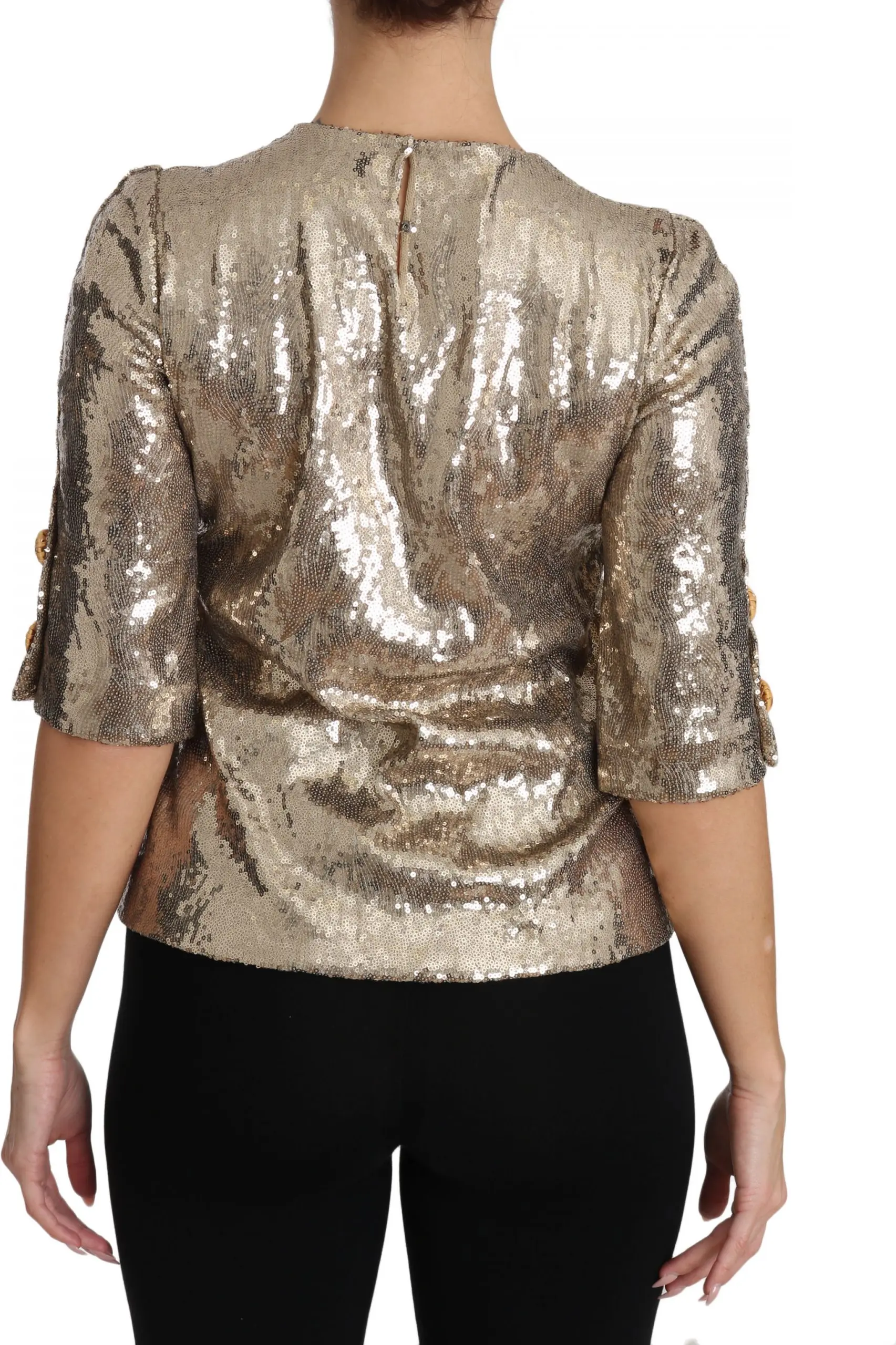 Blouse Dolce & Gabbana Gold Sequined Parrot Crystal