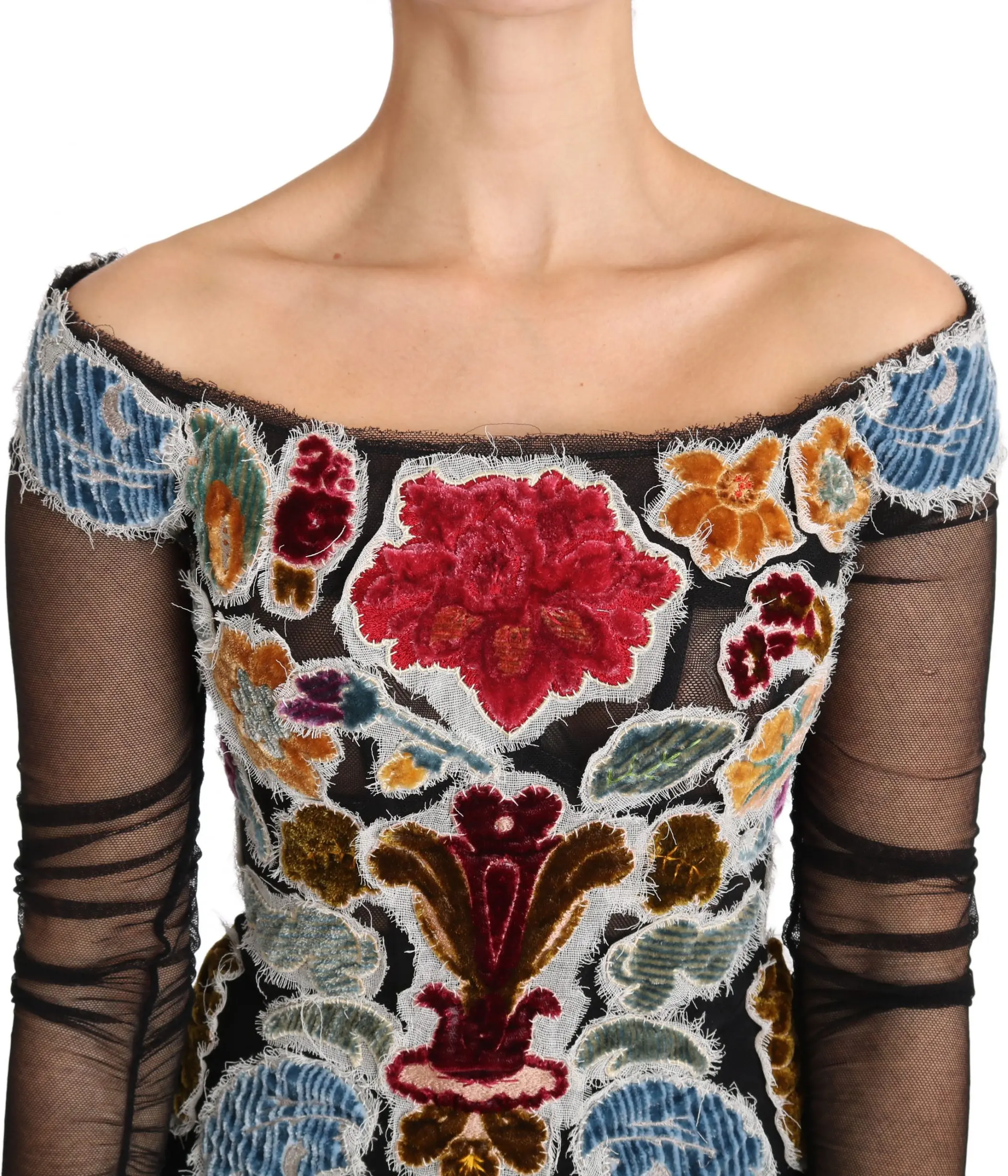 Блузка Dolce & Gabbana Черная с цветочной аппликацией Ricamo