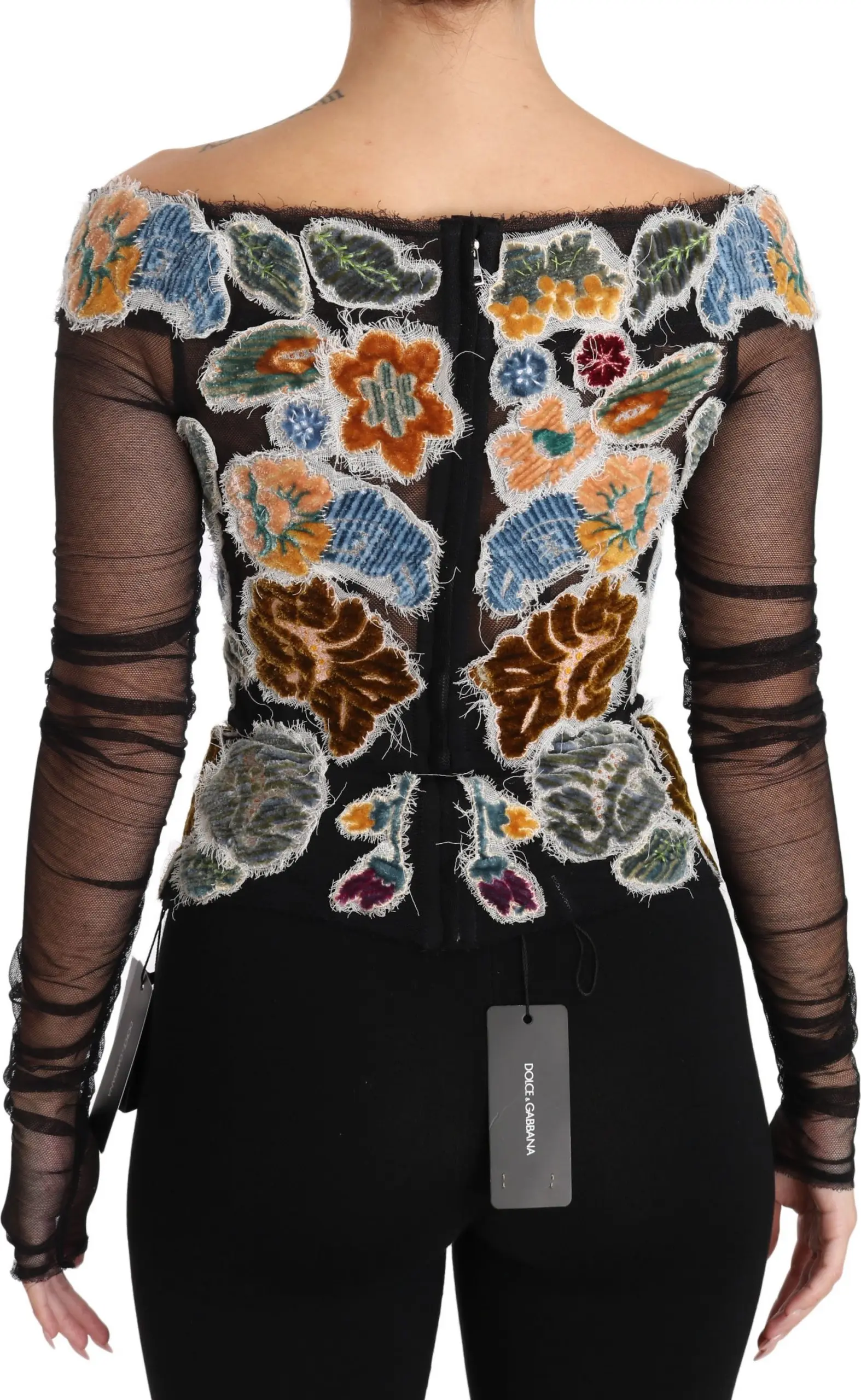 Блузка Dolce & Gabbana Черная с цветочной аппликацией Ricamo