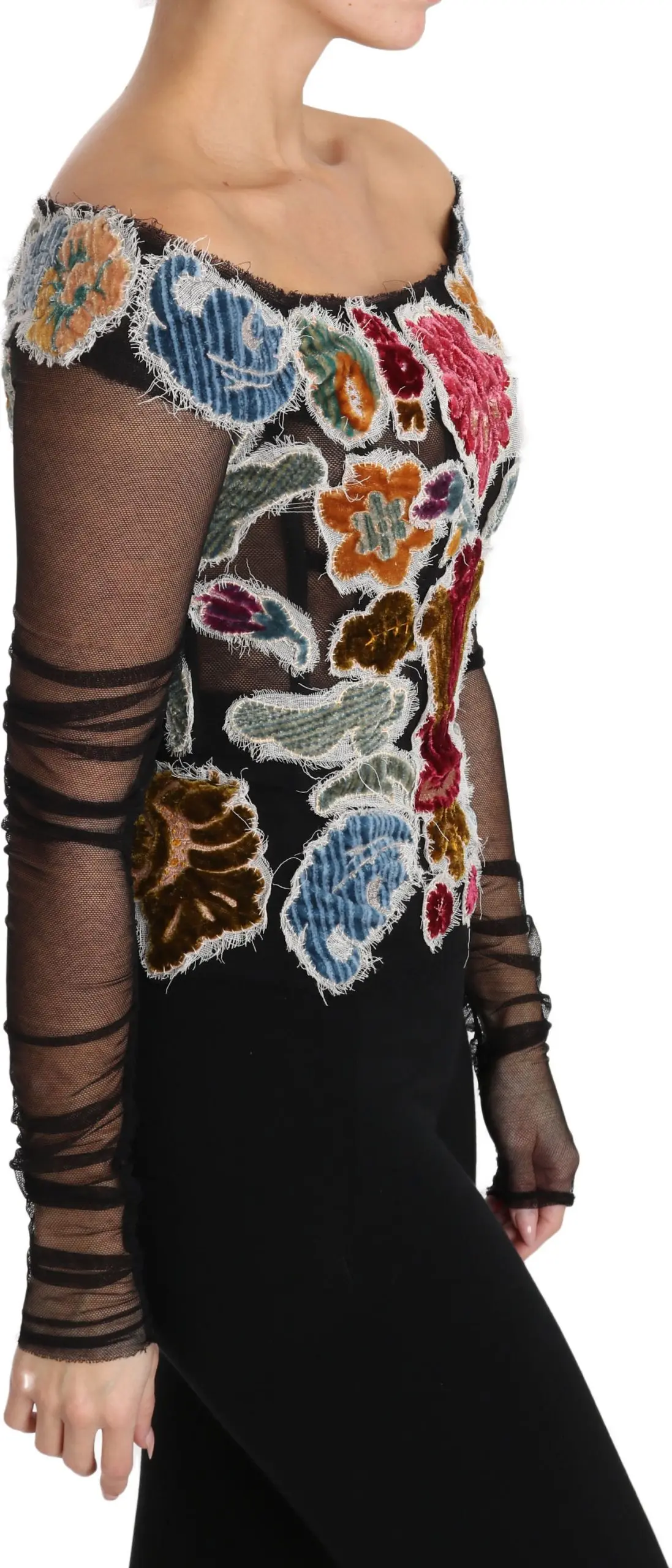 Блузка Dolce & Gabbana Черная с цветочной аппликацией Ricamo