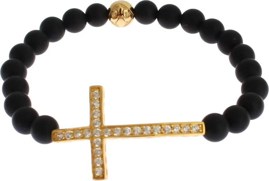 Nialaya Jewelry Chic Matte Onyx Bead & CZ Diamond Cross Bilaguzi