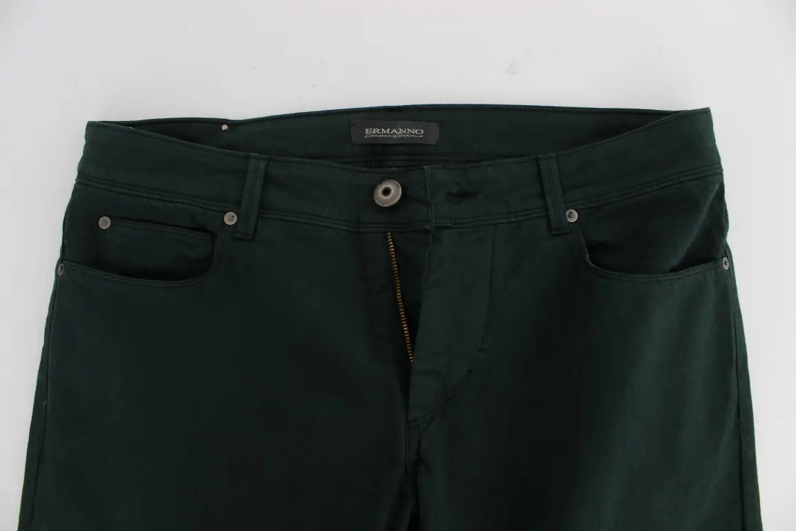 Jeans Ermanno Scervino Green Cotton Denim Stretch Straight Fit Jeans