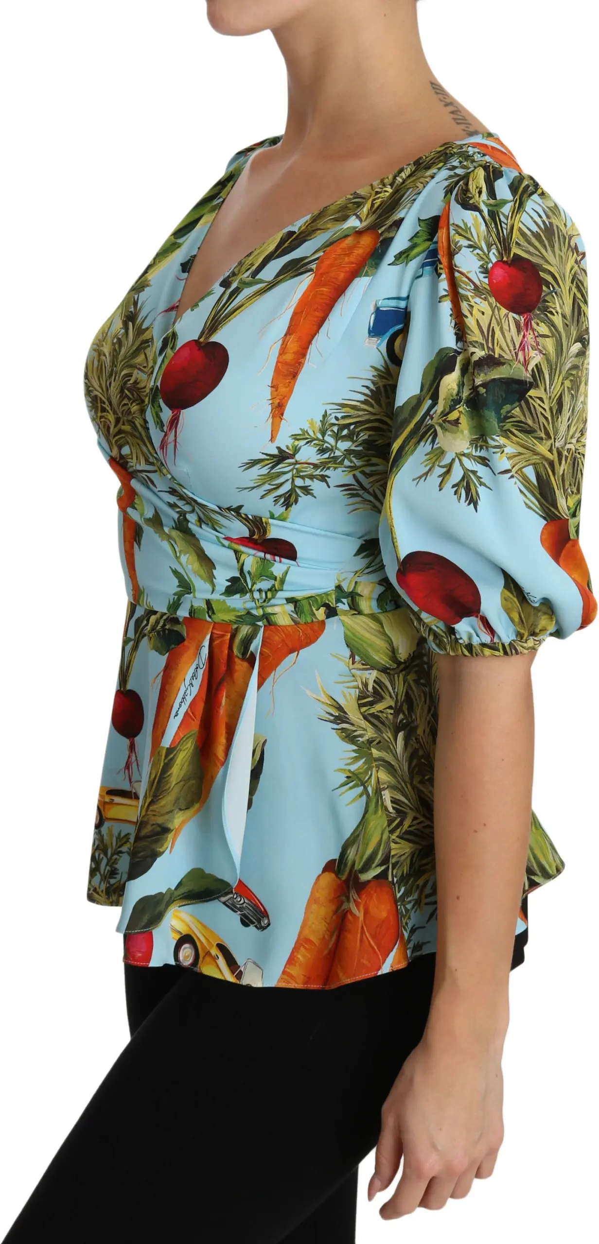 Blouse Dolce & Gabbana Multicolor Vegetable Print Silk Top