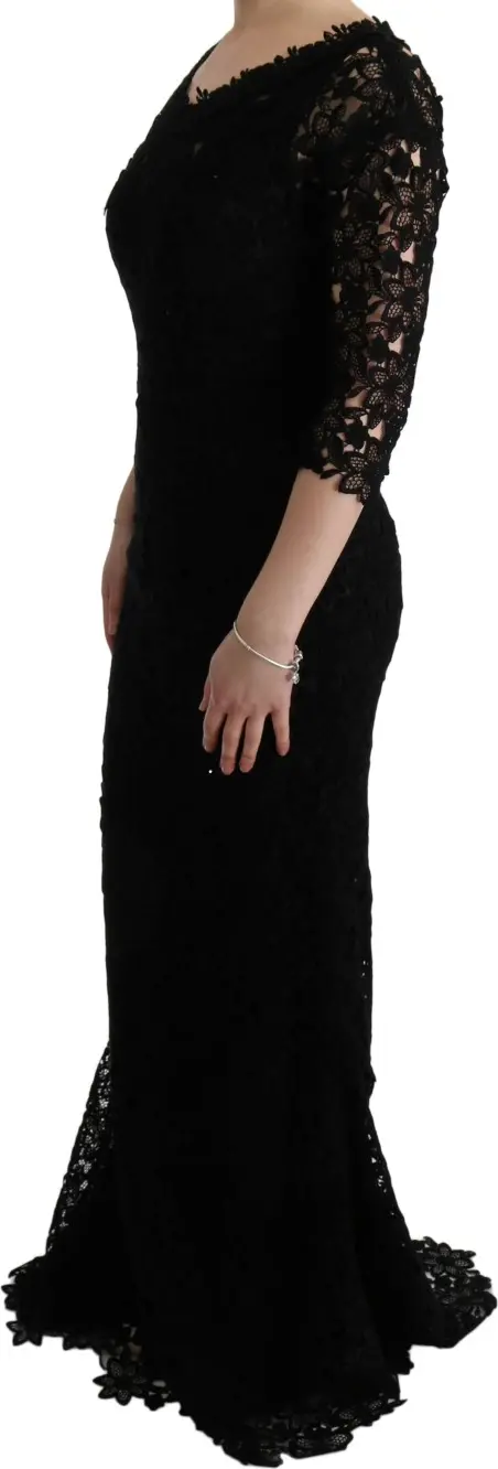 Платье-футляр Dolce & Gabbana Black Floral Ricamo