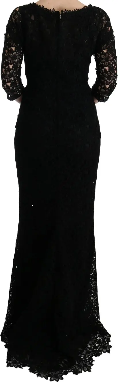 Платье-футляр Dolce & Gabbana Black Floral Ricamo