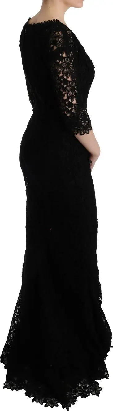 Платье-футляр Dolce & Gabbana Black Floral Ricamo