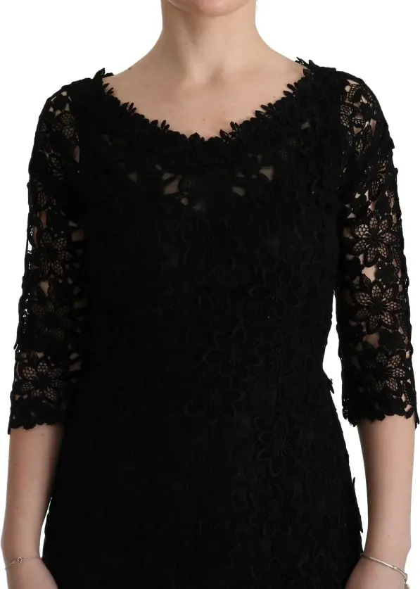 Платье-футляр Dolce & Gabbana Black Floral Ricamo
