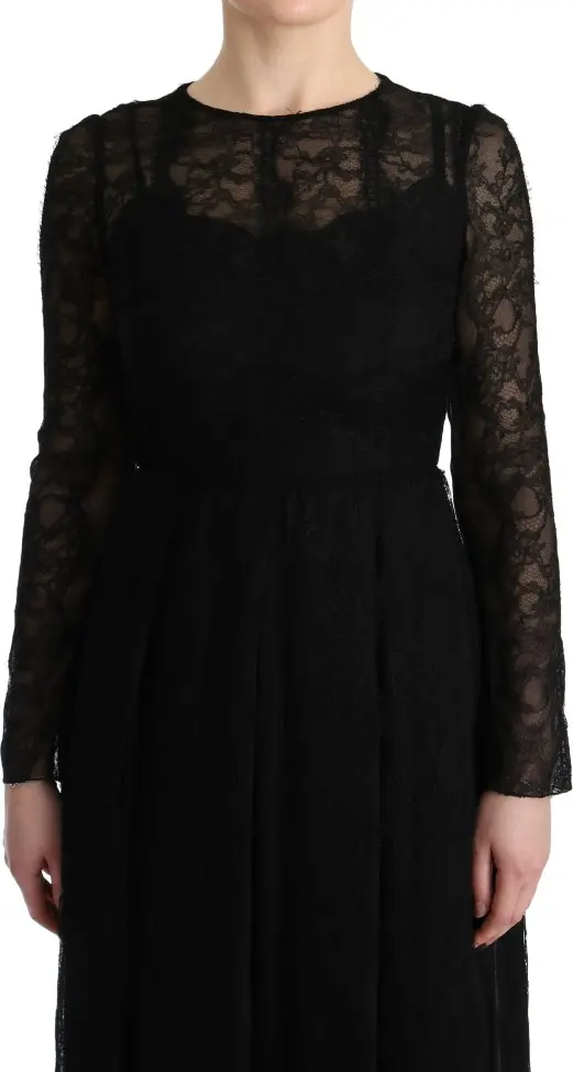 Dolce & Gabbana Black Floral Lace Sheath Ko'ylagi