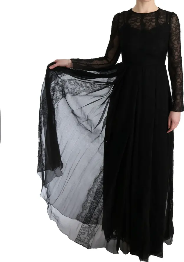 Dolce & Gabbana Black Floral Lace Sheath Ko'ylagi