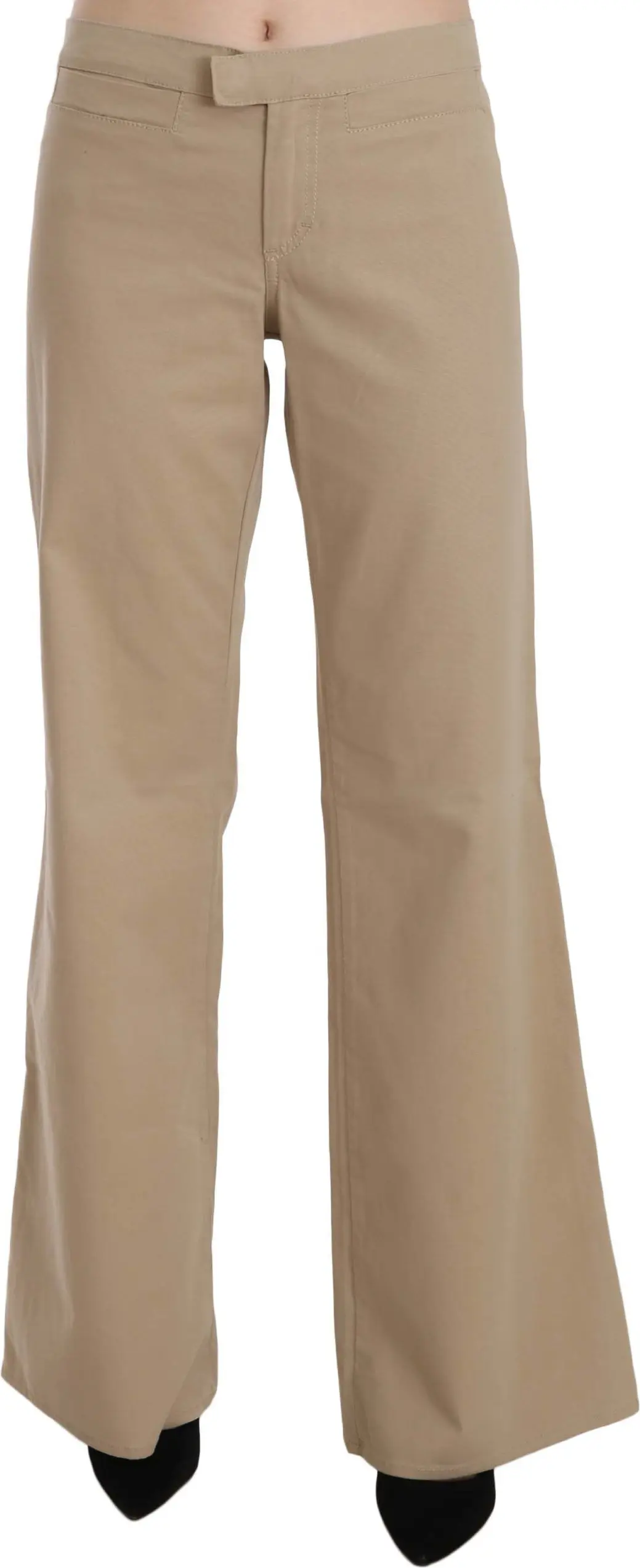 Trousers Just Cavalli Beige Cotton Mid Waist Flared Trousers Pants