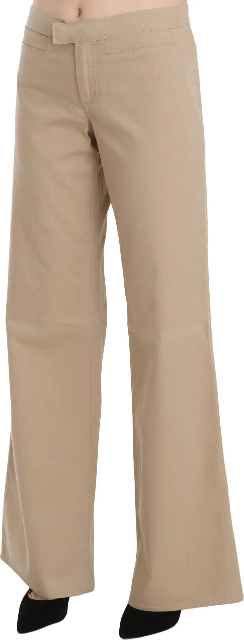 Trousers Just Cavalli Beige Cotton Mid Waist Flared Trousers Pants