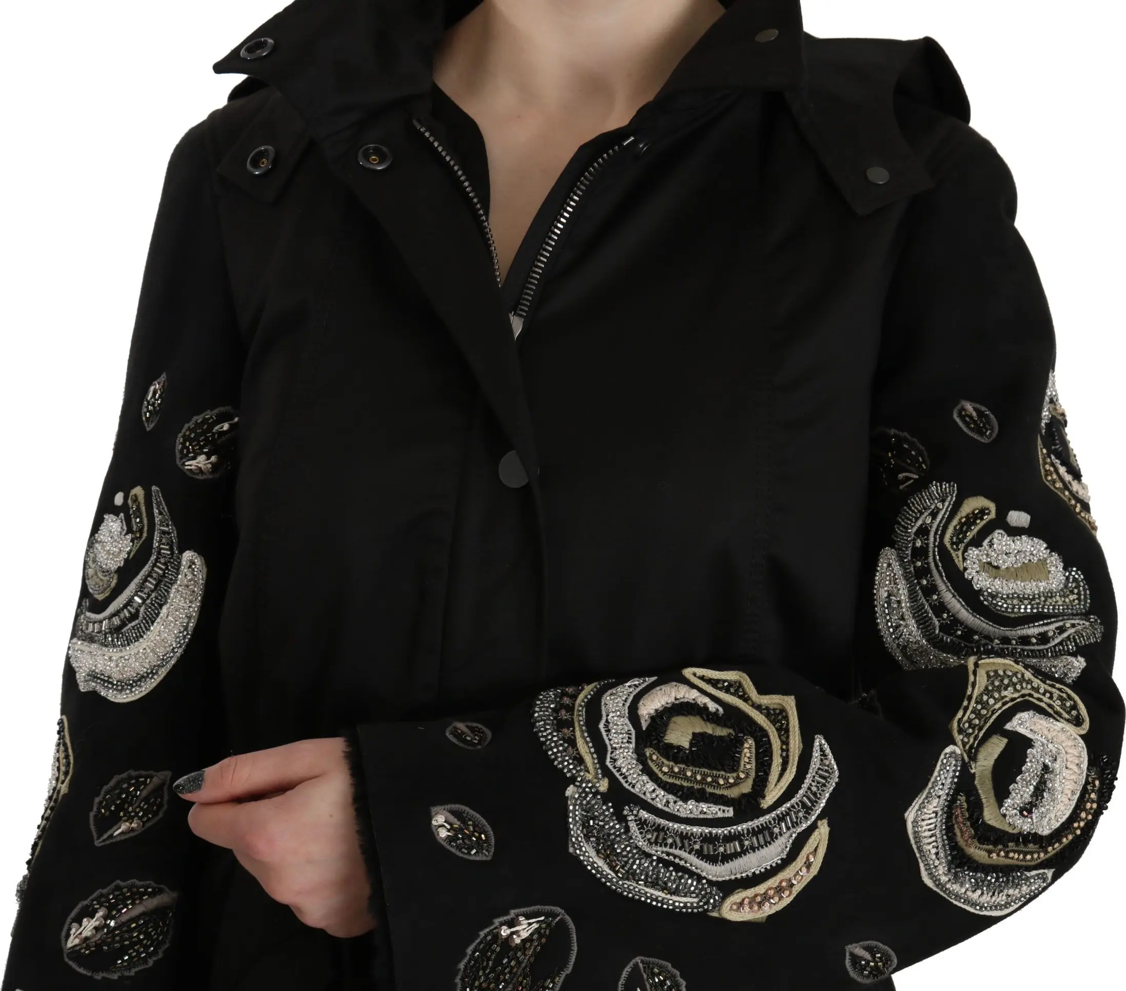 Parka Jacket John Richmond Elegant Black Beaded