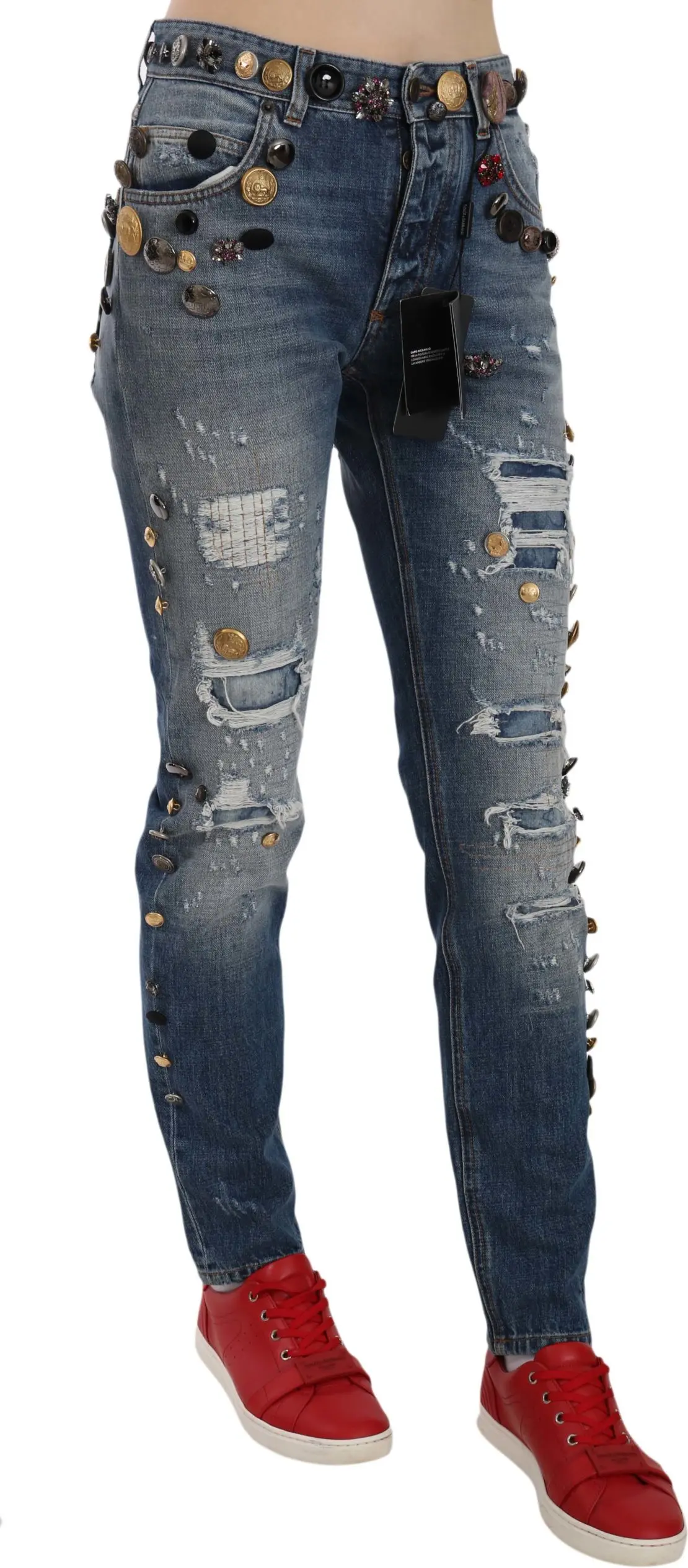 Dolce & Gabbana Distressed Jeansi, Tugmalar bilan Bezatilgan