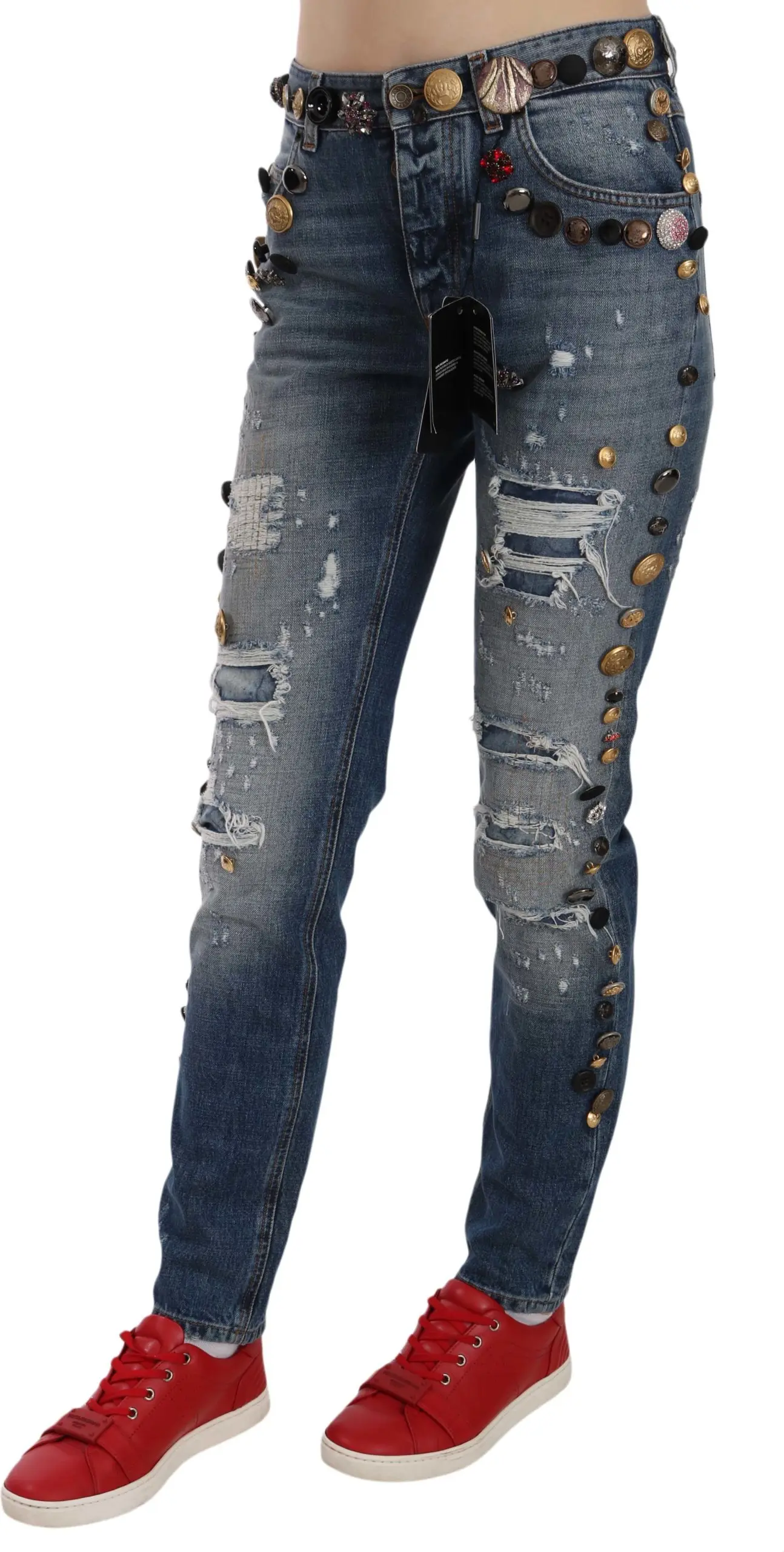 Dolce & Gabbana Distressed Jeansi, Tugmalar bilan Bezatilgan