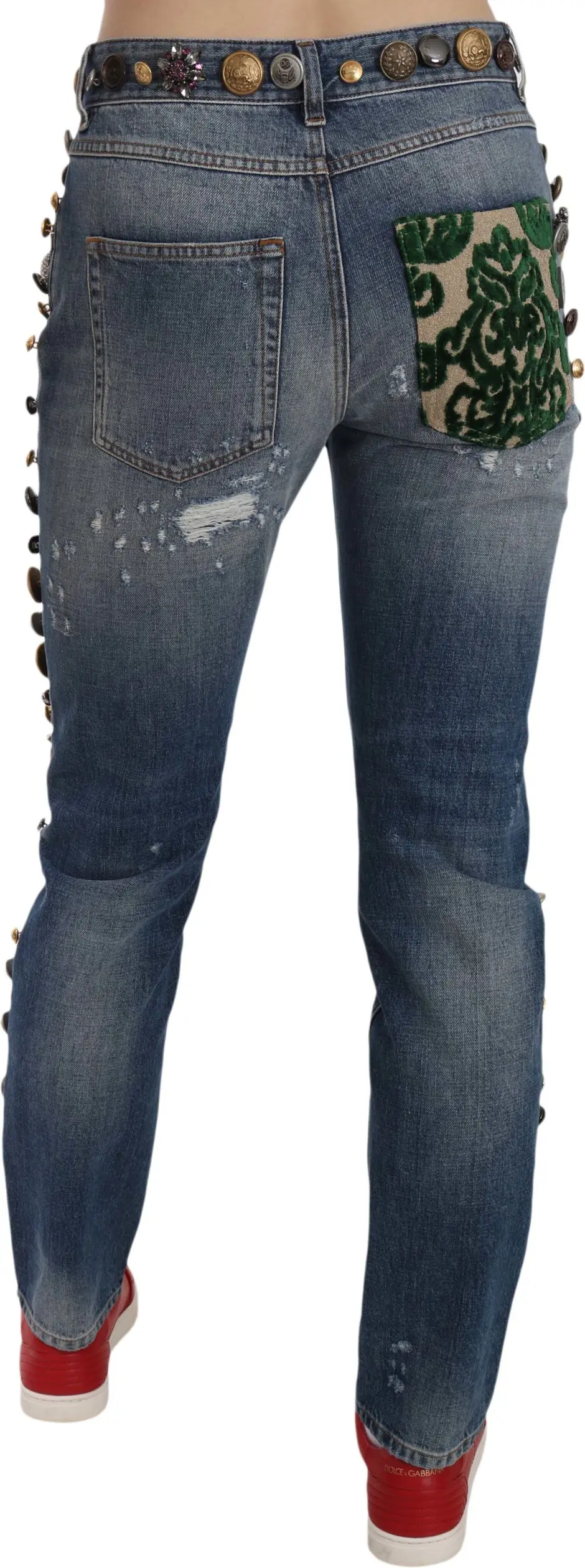 Dolce & Gabbana Distressed Jeansi, Tugmalar bilan Bezatilgan