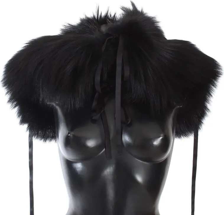 Shoulder Wrap Dolce & Gabbana Elegant Black Fox Fur Silk