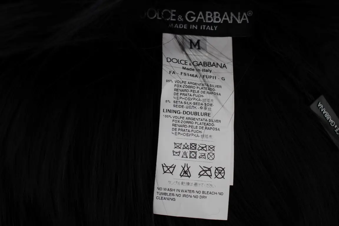 Dolce & Gabbana Elegance Qora Tulki Mo'ynali Ipak Yelkaga Tashlanadigan Sharf