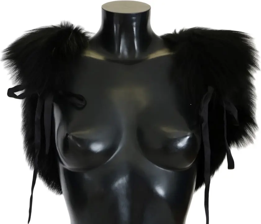 Scarf Dolce & Gabbana Elegant Black Silver Fox Fur