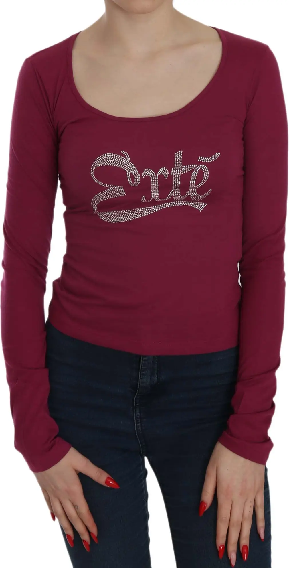 Casual Top Exte Crystal Embellished Long Sleeve
