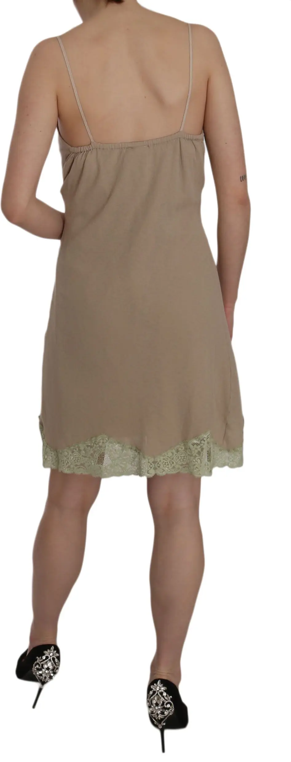 Ko'ylak Think Pink Beige Dantelli Spagetti Kamarli Mini