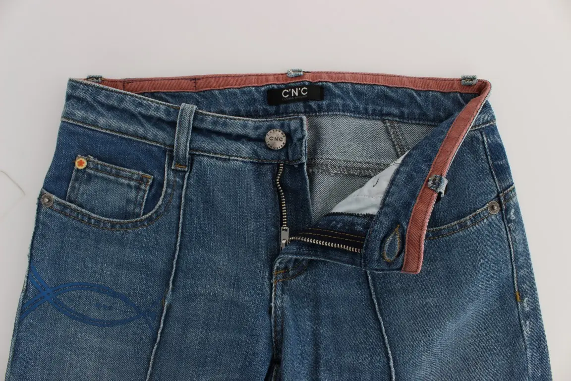 Jeans Costume National Blue Cotton Slim Fit Cropped