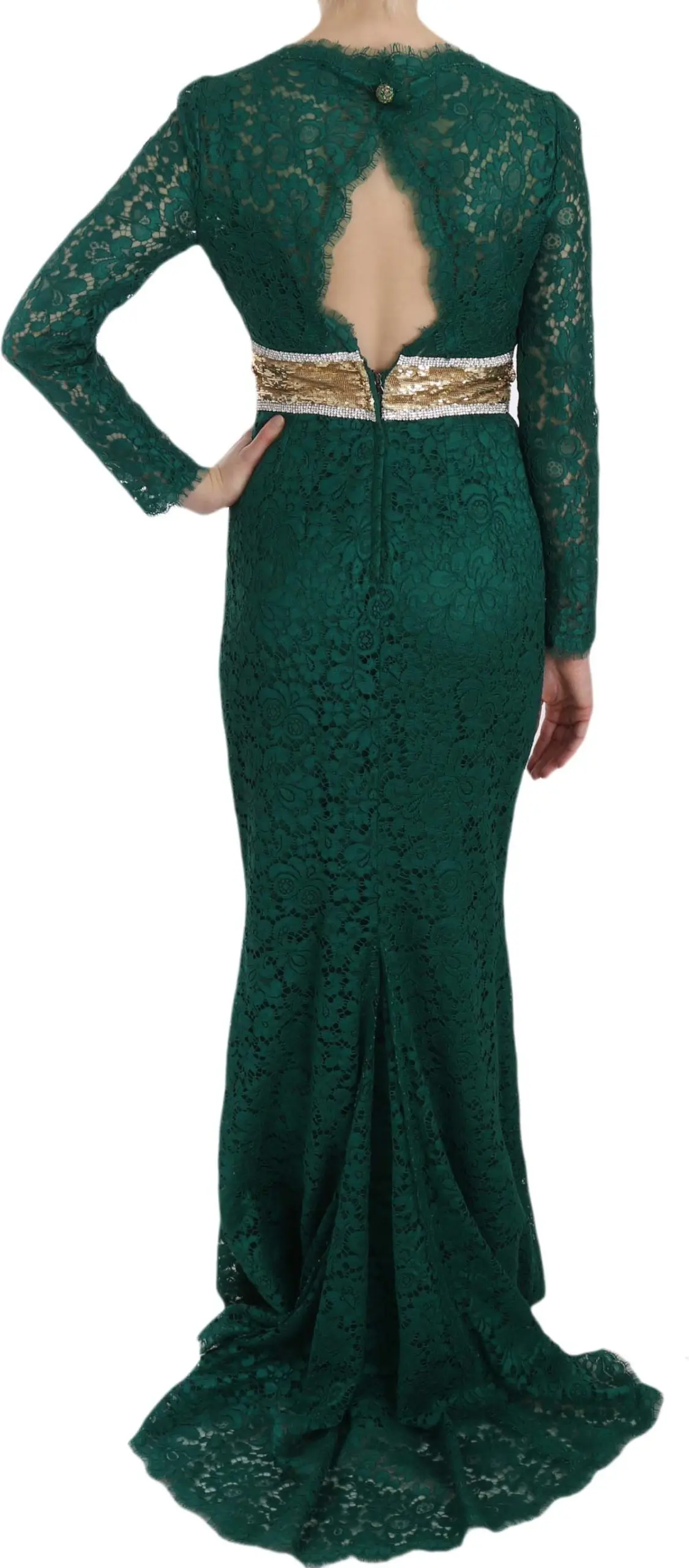 Sheath Gown Dress Dolce & Gabbana Crystal Gold Belt Lace