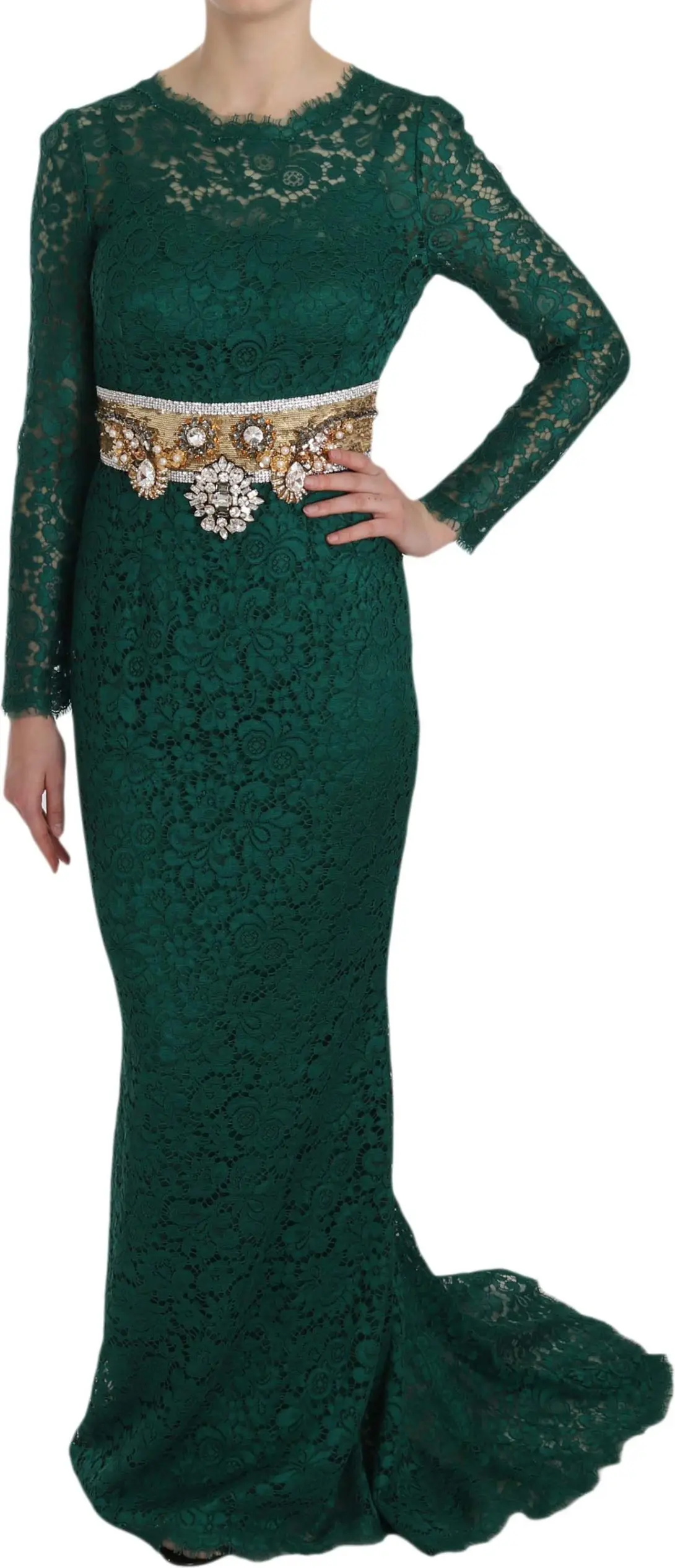 Sheath Gown Dress Dolce & Gabbana Crystal Gold Belt Lace
