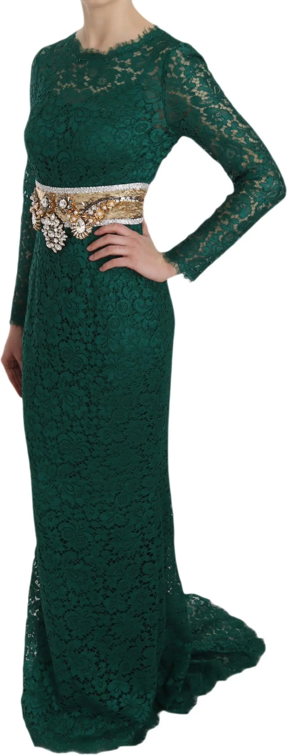 Sheath Gown Dress Dolce & Gabbana Crystal Gold Belt Lace